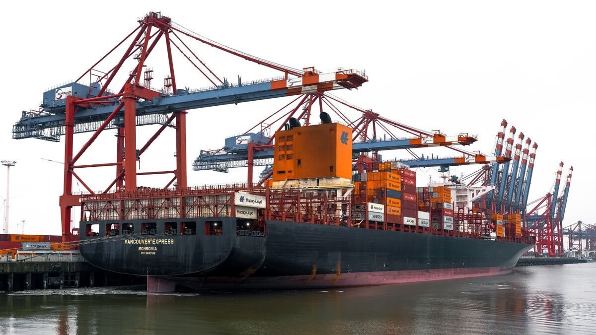 Vivid scene of container ships and cranes at the bustling Hamburg Port in Germany