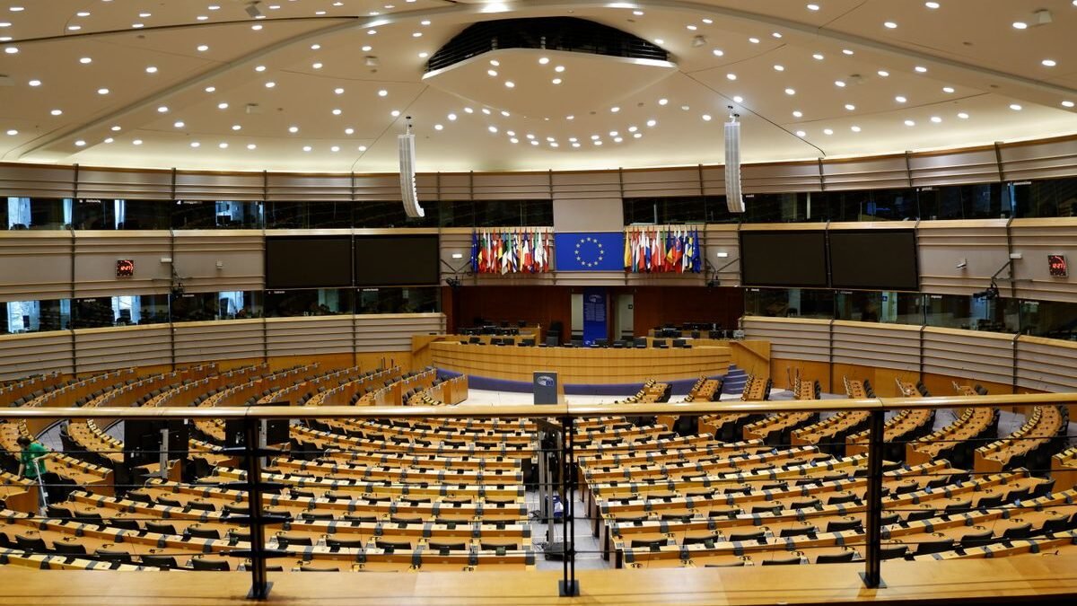 Empty European Parliament auditorium in Brussels